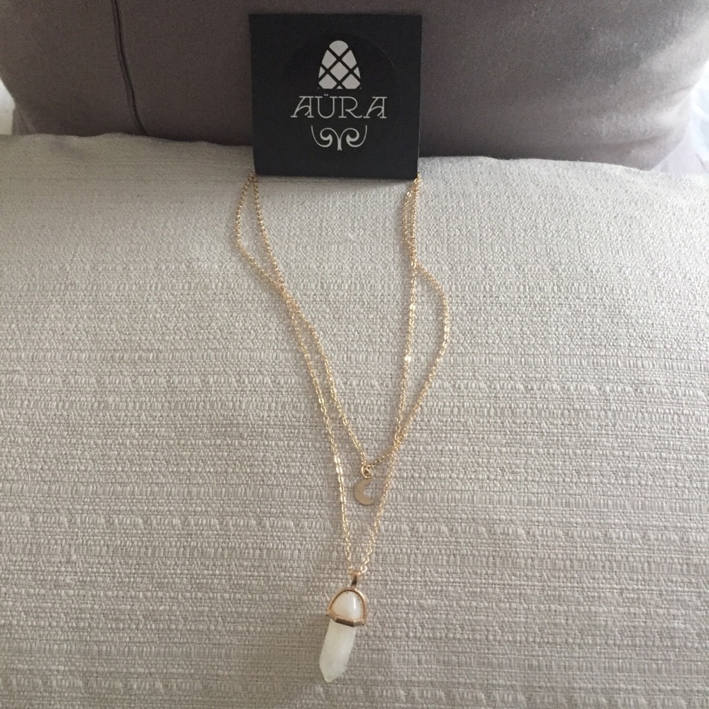 Crystal Quartz Moon Gemstone Necklace - Picture 4 of 7